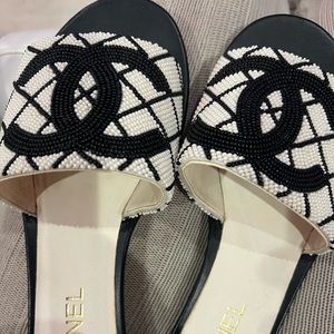 Chanel Black and White Mules